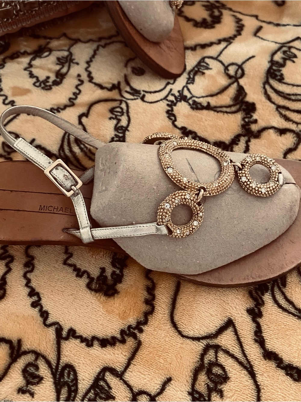 Michael Kors shoes Metallic Gold Ring-Embellished T-Strap Sandals - Picture 10 of 13